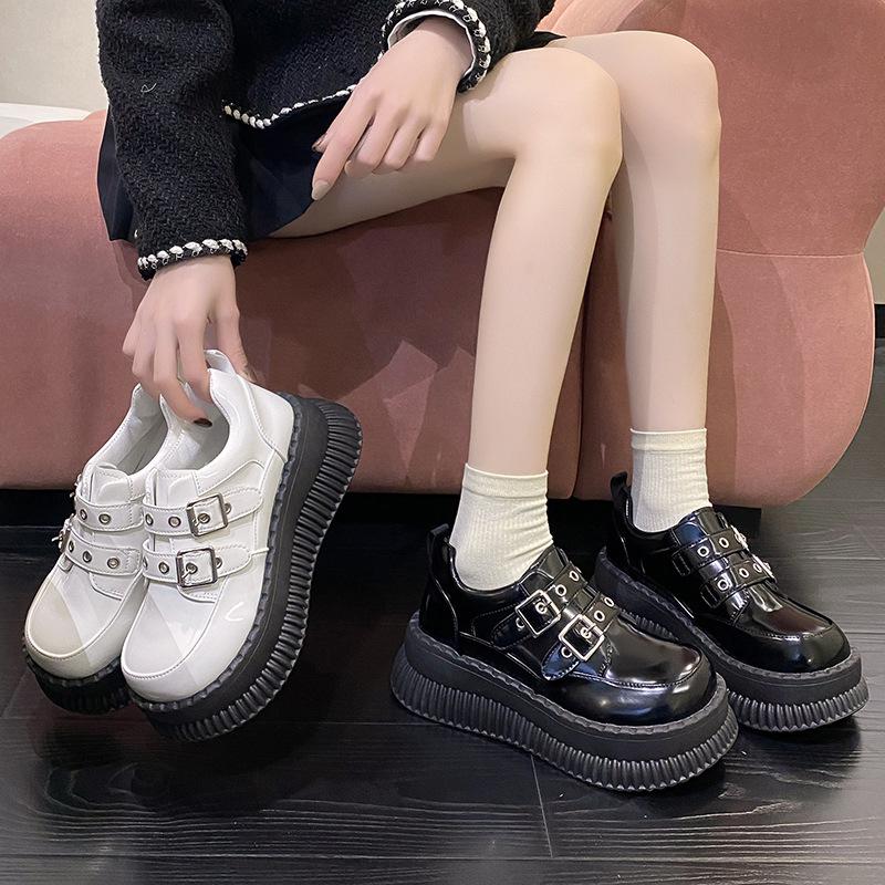 2025 летние новые туфли на платформе женские универсальные туфли в британском стиле с небольшим кожаным каблуком-буфом, увеличивающие рост женские туфли