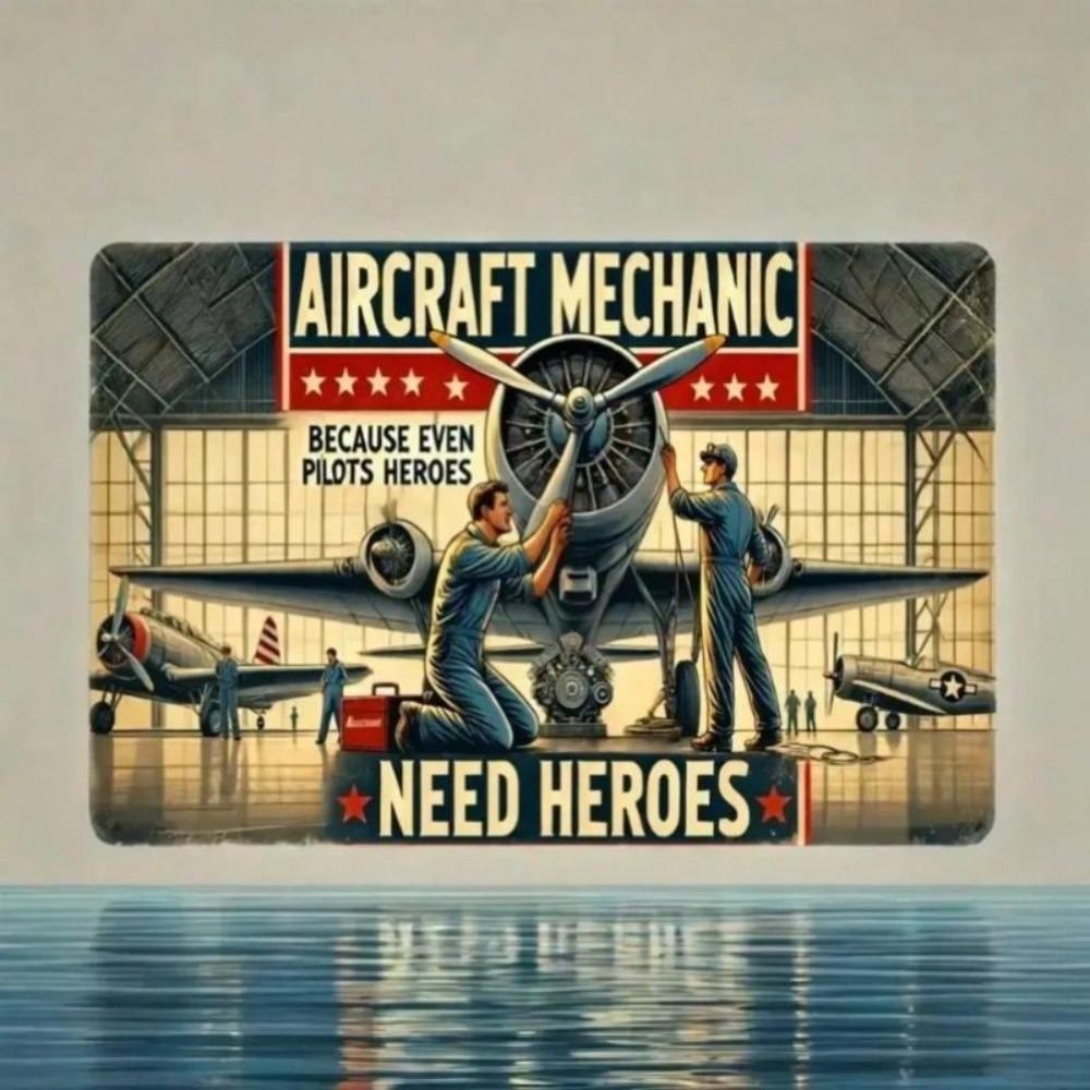 Vintage Metal Sign Mandala Airplane Mechanic Wall Decor Garage Poster