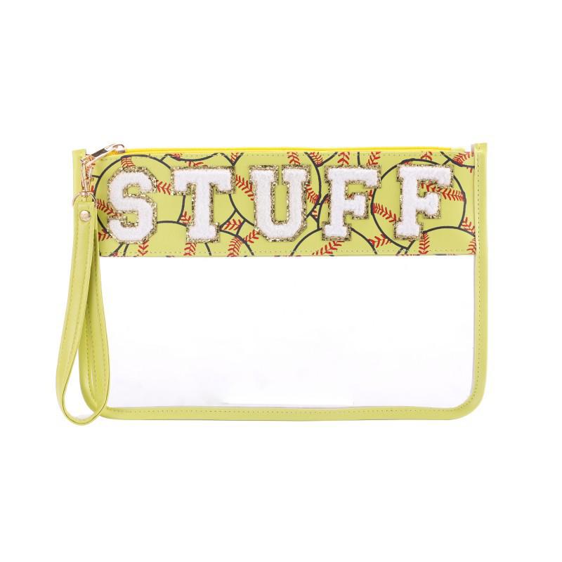 Waterproof PVC Makeup Bag with Embroidered Letter Patch - Large Capacity, Multi-functional for Toiletries & Coin Storage