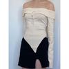 Early Autumn Gentle Pure Desire Wind off-Shoulder Lace-up Sweater