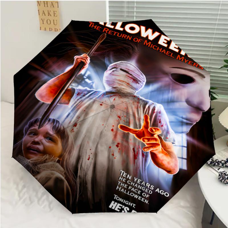 The Revenge of Michael Myers Print Automatic Umbrella, 8 Rib Iron Frame, Plastic Handle, Suitable for Outdoor Travel &Daily , Ideal Gift