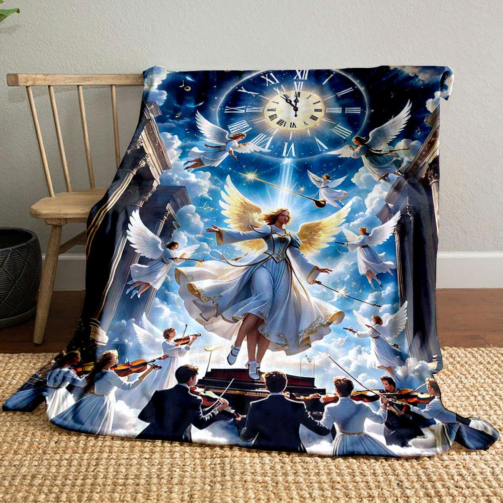 Angelic Clock Symphony Blanket Printed Blanket for Living Room Bed Couch lunch break Soft Cozy Blanket for Friend's festival Gift