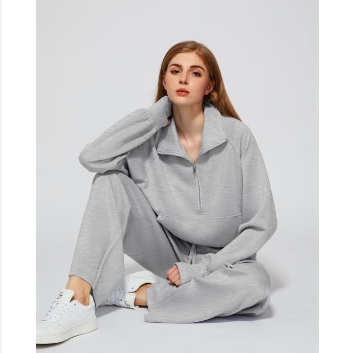 Женский комплект из 2 предметов Худи на молнии до середины бедра, широкие спортивные брюки, повседневный костюм, женская модная и удобная одежда