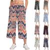 Женские летние повседневные спортивные брюки с высокой талией и принтом, укороченные брюки свободного покроя