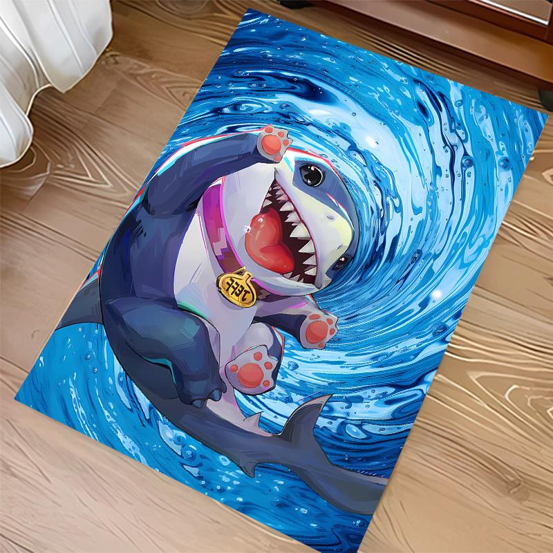 1pc Jeff the Land Shark Print Area Rug - Soft, Washable Non-Slip Indoor Mat for Office Chairs, Living Room, Home Office Decorative Rug