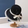 WTEMPO Wide Lace Brim Elegant Casual Foldable Summer Hats Women's Solid Color Outdoor Sunscreen Lace Patchwork Bow Hats