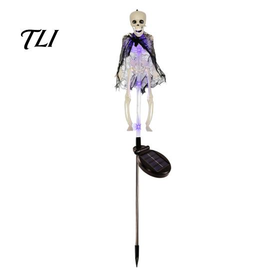 Automatic Solar Skeleton Lights Yard Stake Light, Halloween Glowing Skull Garden Decor Outdoor with Cloak, Waterproof Lawn Lamp for Haunted