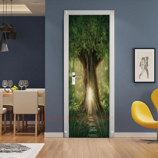 Растение, джунгли, пейзаж, наклейки на дверь, украшение для спальни, ванной комнаты, комната для мальчиков и девочек, оконная стена, 3d обои, вход, постер, фреска