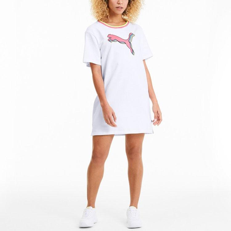 Puma Праздничное платье с коротким рукавом и логотипом в стиле колор-блок для женщин Белый 585049-02