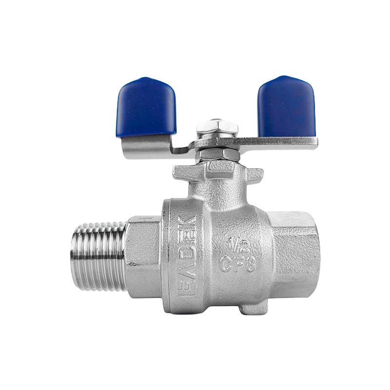 304 Stainless Steel Two-Piece Ball Valve, Butterfly Handle, Full Bore, Internal/External Screw Threads.