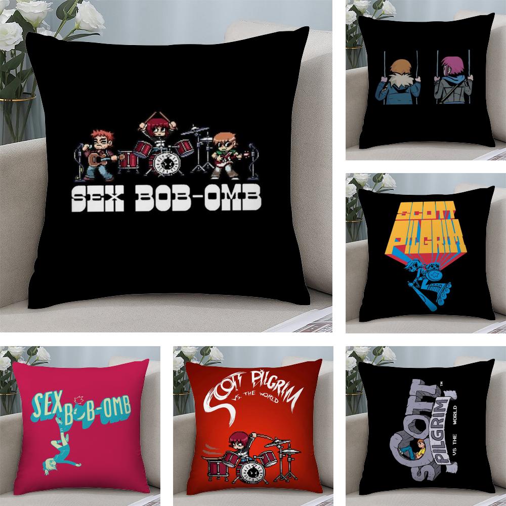 Cartoon S-Scott P-Pilgrim Cushion Cover Soft Plush Fabric Double-Sided Printed Sofa Cushion Cover for All Seasons Home DecorGift