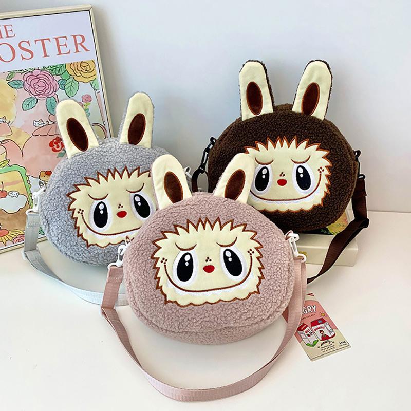 Мультфильм Kawaii Labubu сумки на плечо милый универсальный плюшевый кукольный рюкзак для женщин и девочек простые сумки через плечо подарки