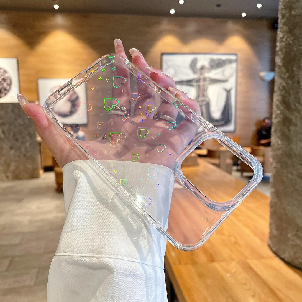 Милый прозрачный чехол для телефона с лазерным узором любви для Iphone 14 12 11 13 Pro Max 14 Plus, мягкая рамка из ТПУ, выпуклая защитная крышка для камеры