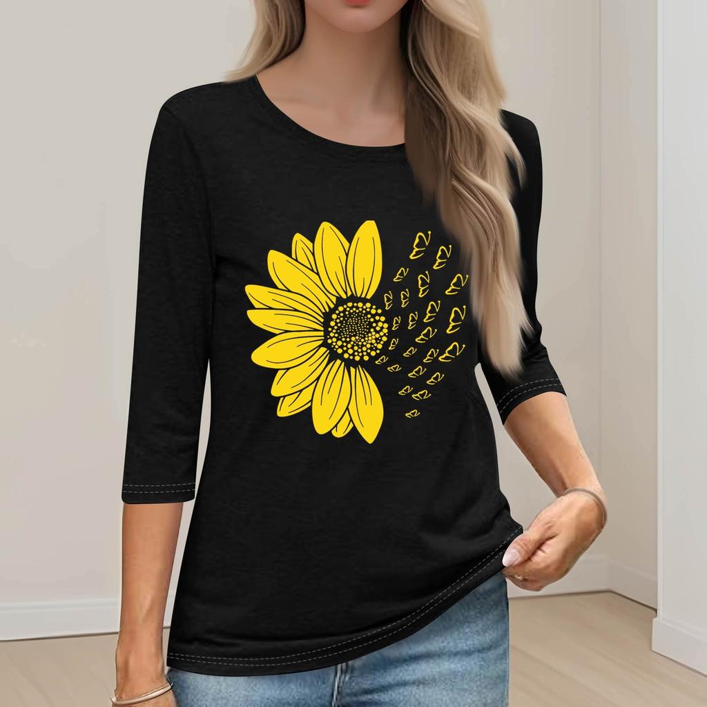 Женский модный свободный повседневный пуловер с принтом и круглым вырезом, рукав три четверти