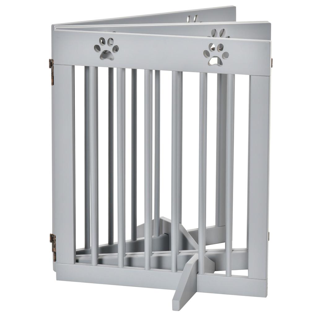 Freestanding Pet Gate 4 Panel Folding Wooden Dog Barrier W Support Feet