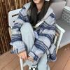Autumn Artificial Wool Hooded Jacket Women Retro Korean Loose Stripes Casual Tops Harajuku Preppy All-Match Blends Outwear