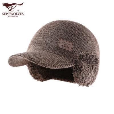 Мужская зимняя теплая вязаная шапка Septwolves с ушками