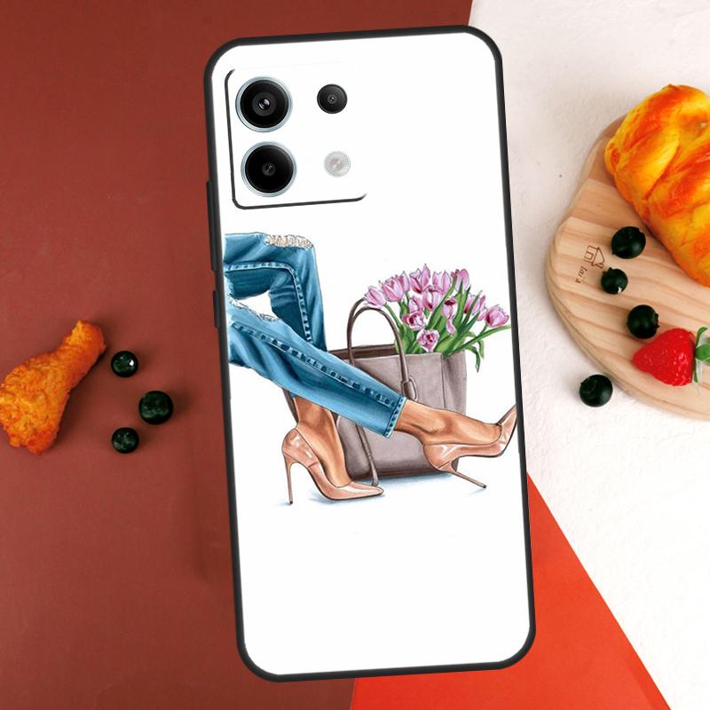 Модный чехол на высоких каблуках для Xiaomi Redmi Note 14 Pro 9 10 11 12 13 Pro 10S 11S 12S Redmi 13C 10C 12C 14C Coque