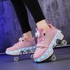 2025 NEW Pulley Shoes with LED 4 Wheel Deform Retractable Roller Skate Shoes Sneakers Skating Parkour with Wheels for Girls Boys