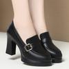 Удобные нескользящие туфли из мягкой кожи с глубоким носком на платформе, весна 2025 г., женские черные туфли на высоком каблуке для офиса и мам