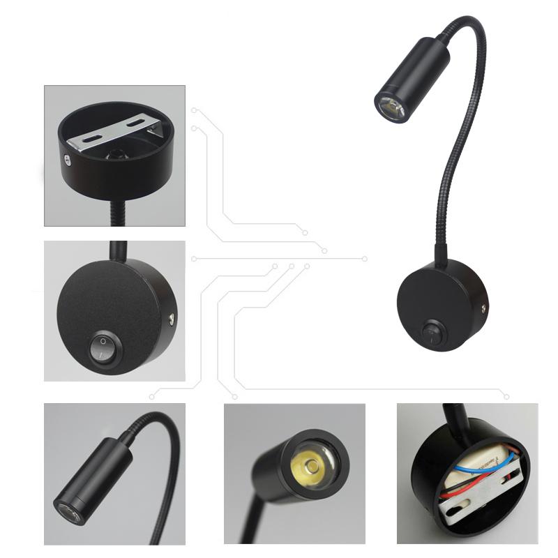 Прикроватная лампа для чтения, светодиодная лампа с изменяемым углом наклона мощностью 3 Вт, настенный ночник теплого белого цвета, светильники Spot LED 90-260 В