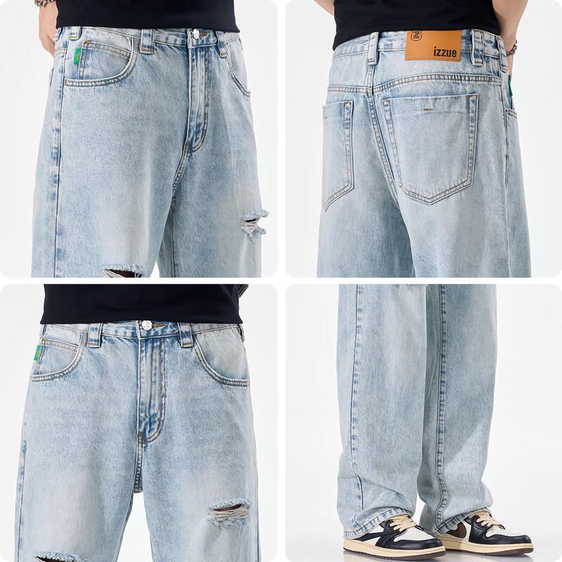 Izzue It Мужские американские ретро рваные свободные прямые джинсы