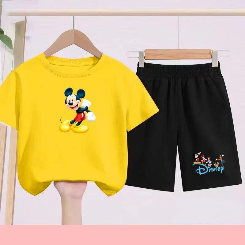 Детский набор - Летний спортивный комплект с принтом Disney для мальчиков и девочек, повседневный комплект из шорт и футболки с коротким рукавом, 2 предмета, для возраста 2-13 лет