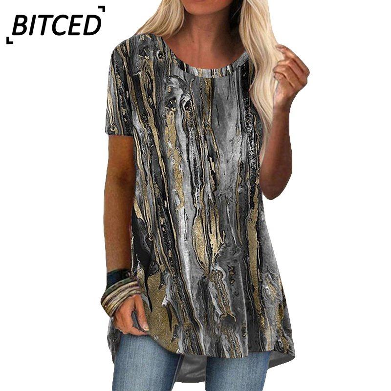 BITCED Женские модные повседневные блузки и рубашки с коротким рукавом и круглым вырезом