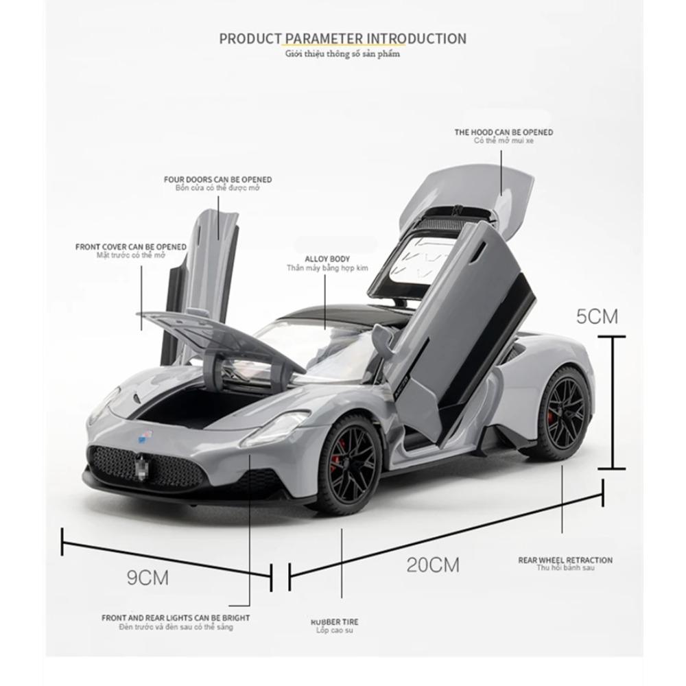 1/24 Maserati MC20 Cabrio Alloy Racing Car Model Diecast Metal Sports Car Vehicle Model Simulation Sound and Light Kids Toy Gift