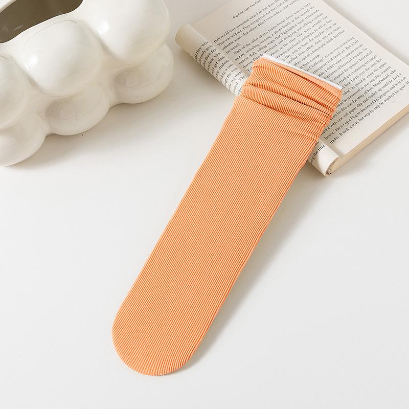 Женские белые носки до середины икры из ледяного шелка: Тонкий, Однотонный, Вельвет, Весна/Лето