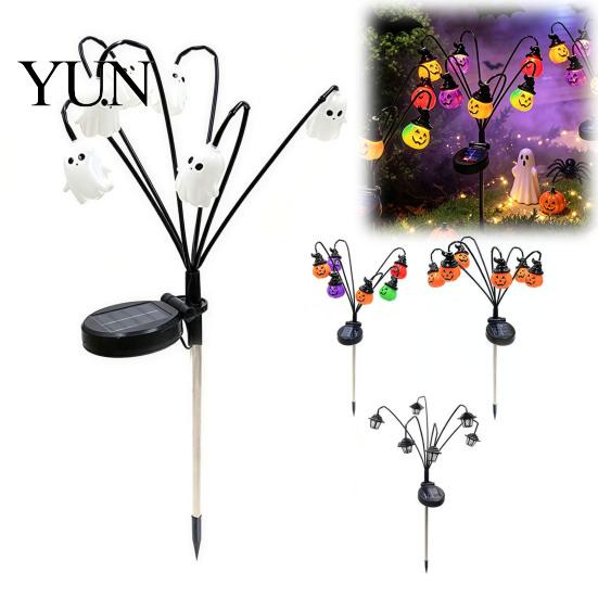 Outdoor Pumpkin Witch Hat Lights Halloween Solar Garden Lights, Decorative Ghost String Pathway Fixtures IP54 Waterproof LED Path Lighting for
