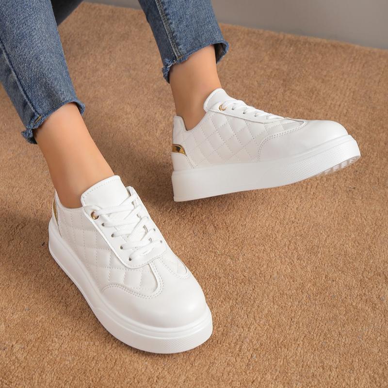 Women's Shoes 2024 New Fashion Tennis Thick Bottom Vulcanized Shoes Casual Leather Lace Up Outdoor Running Black Chaussure Femme