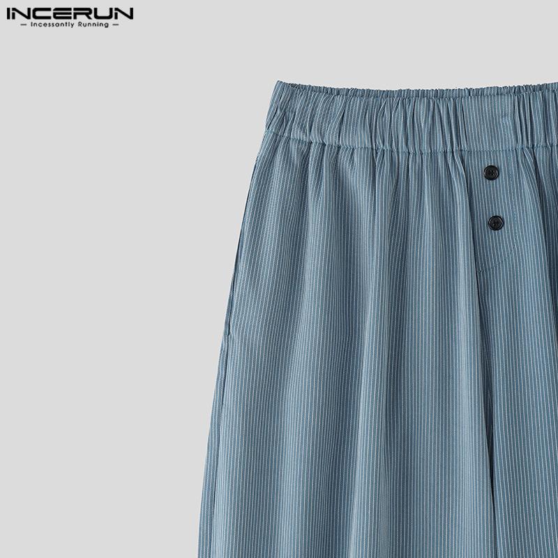 INCERUN Мужские эластичные брюки-шаровары свободного кроя с полосатым принтом, повседневные, с карманом