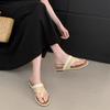 French holiday style casual versatile thick-soled slippers women's beautiful straw woven soft bottom slope heel flip-flop toe cool slippers
