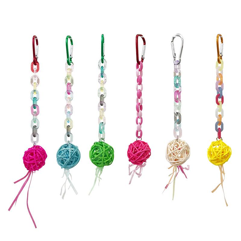 1 шт. Цветная жевательная игрушка для попугаев - Подвесной ротанговый шар и качели с бусинами для волнистых попугайчиков, корелл, Декор для клетки птицы, Развлечение