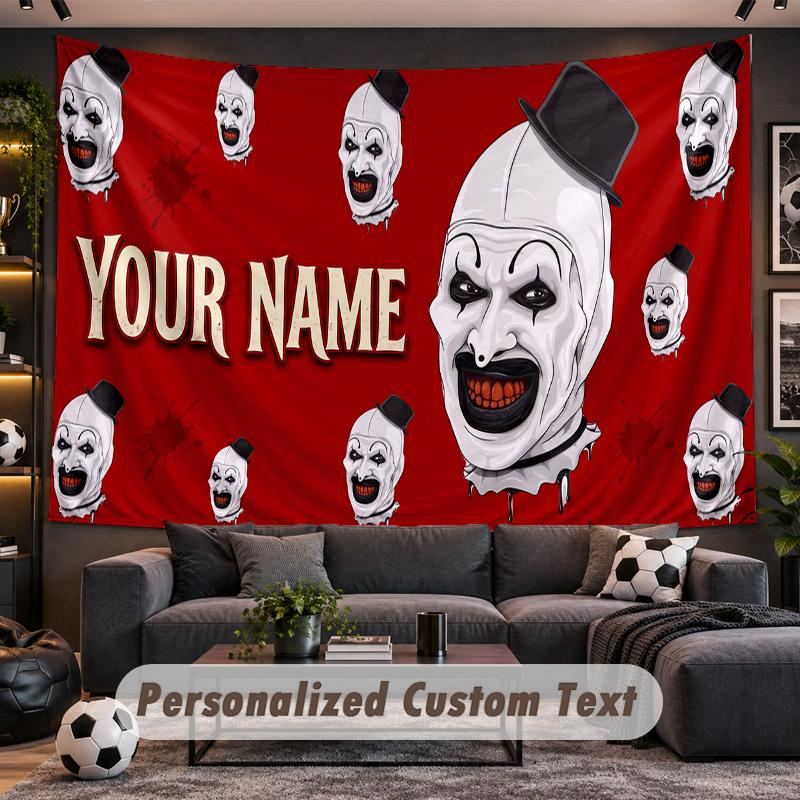 Terrifier Art the Clown Personalized Tapestry Support Custom Name, Wall Art Home Decoration