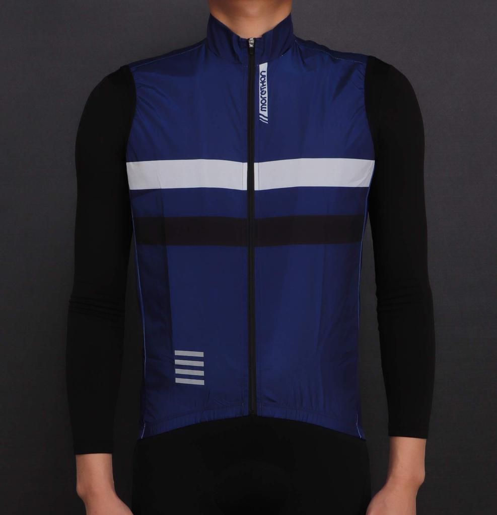 Жилет для велоспорта Morethan без рукавов, ветровка для осени и зимы (Темно-синий/L/Мужской) (Ветрозащитный/Легкий/Светоотражающий/С карманами) WVP-020
