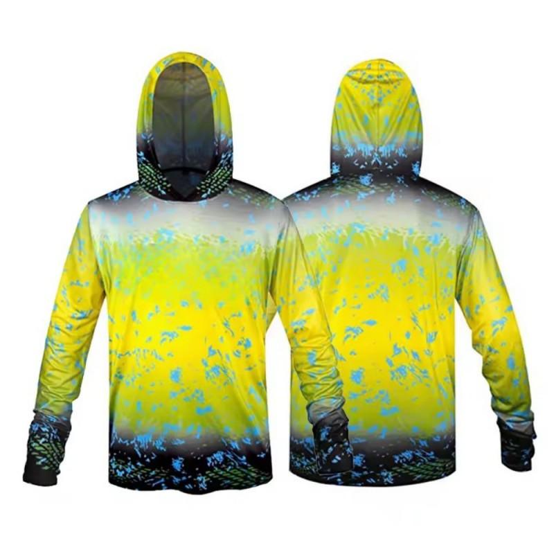 Mens Lightweight Hooded Fishing Shirt UPF 50 UV Protection Quick Dry Breathable Long Sleeve Casting Angling