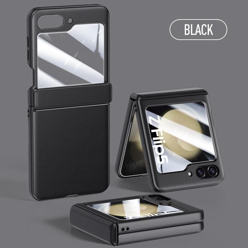 Роскошный кожаный чехол для Samsung Galaxy Z Flip 6 5 Чехол из матовой гладкой кожи, приятный на ощупь, складной шарнир с зеркальной пленкой, противоударный чехол в комплекте