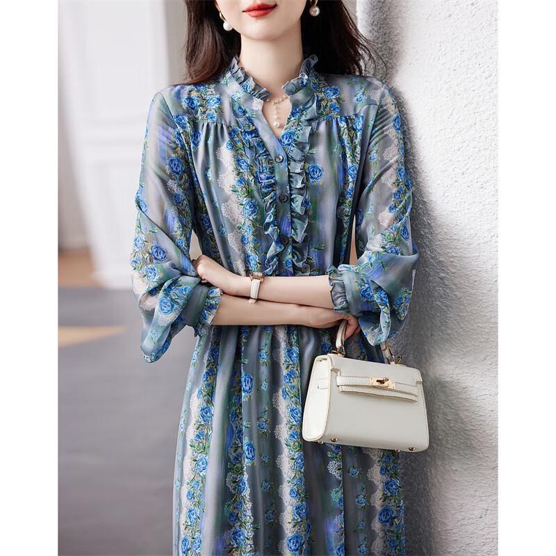 Женское midi-платье Demana из крепа с принтом, с оборками и воротником-стойкой