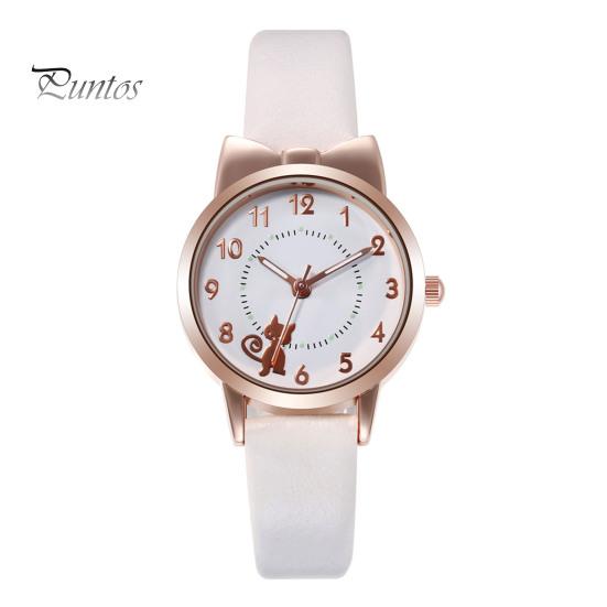 1 комплект, женские часы, браслет со звездой и луной, мультяшный кот, бант, круглый ремешок из искусственной кожи, точные кварцевые наручные часы для девочек и студентов, модные украшения на день рождения