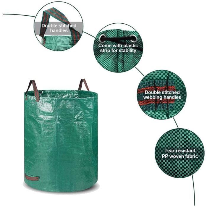 Sacs de déchets de jardin réutilisables - A386 - 72 gallons - PP durable imperméable anti-déchirure - 4 poignées renforcées