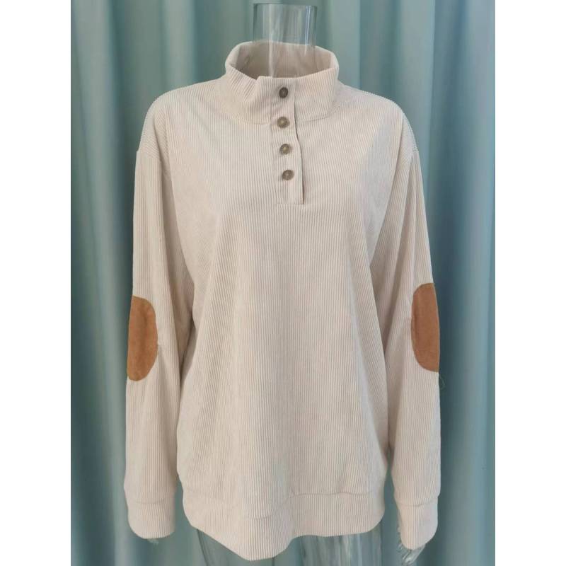 Мужской однотонный вельветовый пуловер Henley, повседневная футболка с длинным рукавом