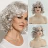 Synthetic Short Curly Hair Grey White Elderly Wig for Women Mommy Wig with Bangs Cosplay Costume Party Grandma Gift Wig
