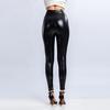 Женские черные леггинсы Черные лоскутные леггинсы из искусственной кожи для тренировок Популярные плиссированные леггинсы на бедрах