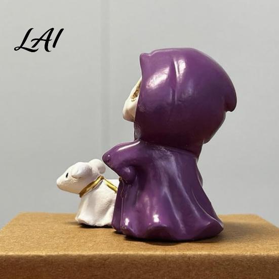 Holiday Skeleton Figurine Purple Robe for Halloween Middle Finger Walking Dog Sculpture Resin Statue Gothic Ornament Tabletop Display Figure