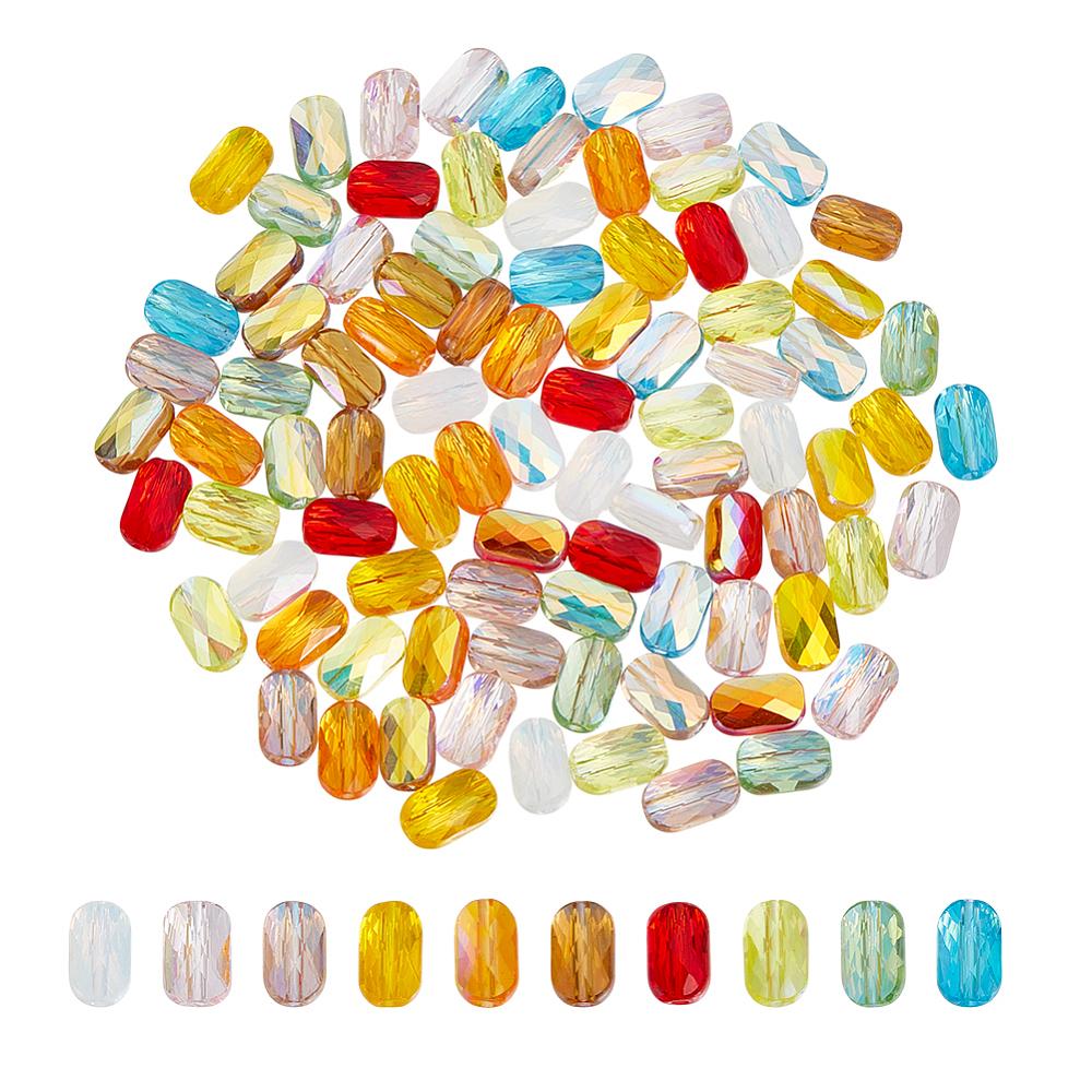 1set 100pcs 10 colors Transparent Electroplate Glass Beads AB color Faceted Rectangle Mixed color 7x4.5x3.5mm Hole: 1.2mm 10pcs/color