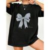 Oversized T Shirt Black Bow Print And Text Design For Casual Wear