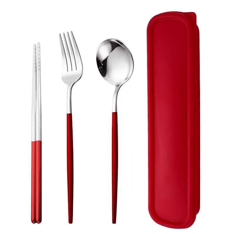 Дорожный набор столовых приборов из нержавеющей стали 410: Вилка, Ложка и Палочки в Подарочной Коробке. Идеально подходит для студентов!