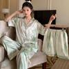 Women's Ice Silk Cherry Print Pajama Set - Elegant Summer Three-Piece Lounge Wear